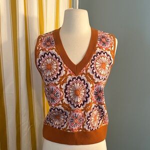 Maeve V-Neck Sweater Vest with Floral Design